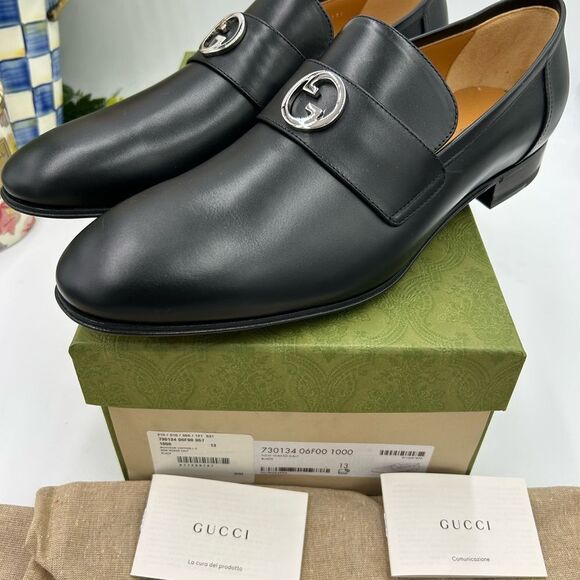 Men\'s Gucci interlocking G leather loafers size 13 made in Italy main image 11